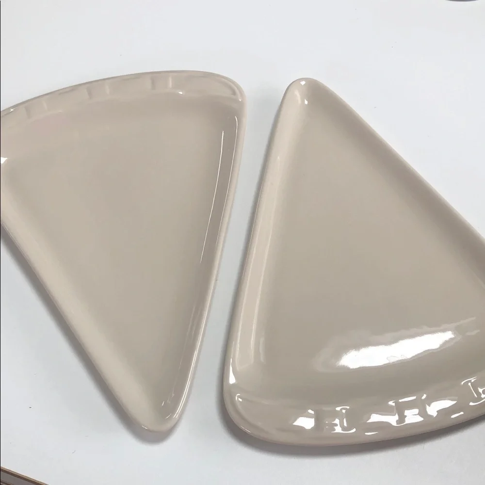 Longaberger Cream Ceramic Triangle Serving Plates - Set of 2